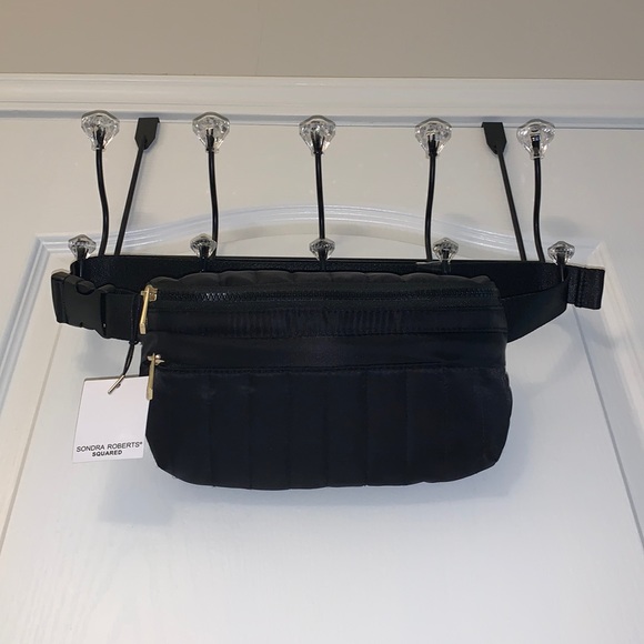 Sondra Roberts Black Quilt Nylon Belt Bag (Gold!) - Picture 1 of 14